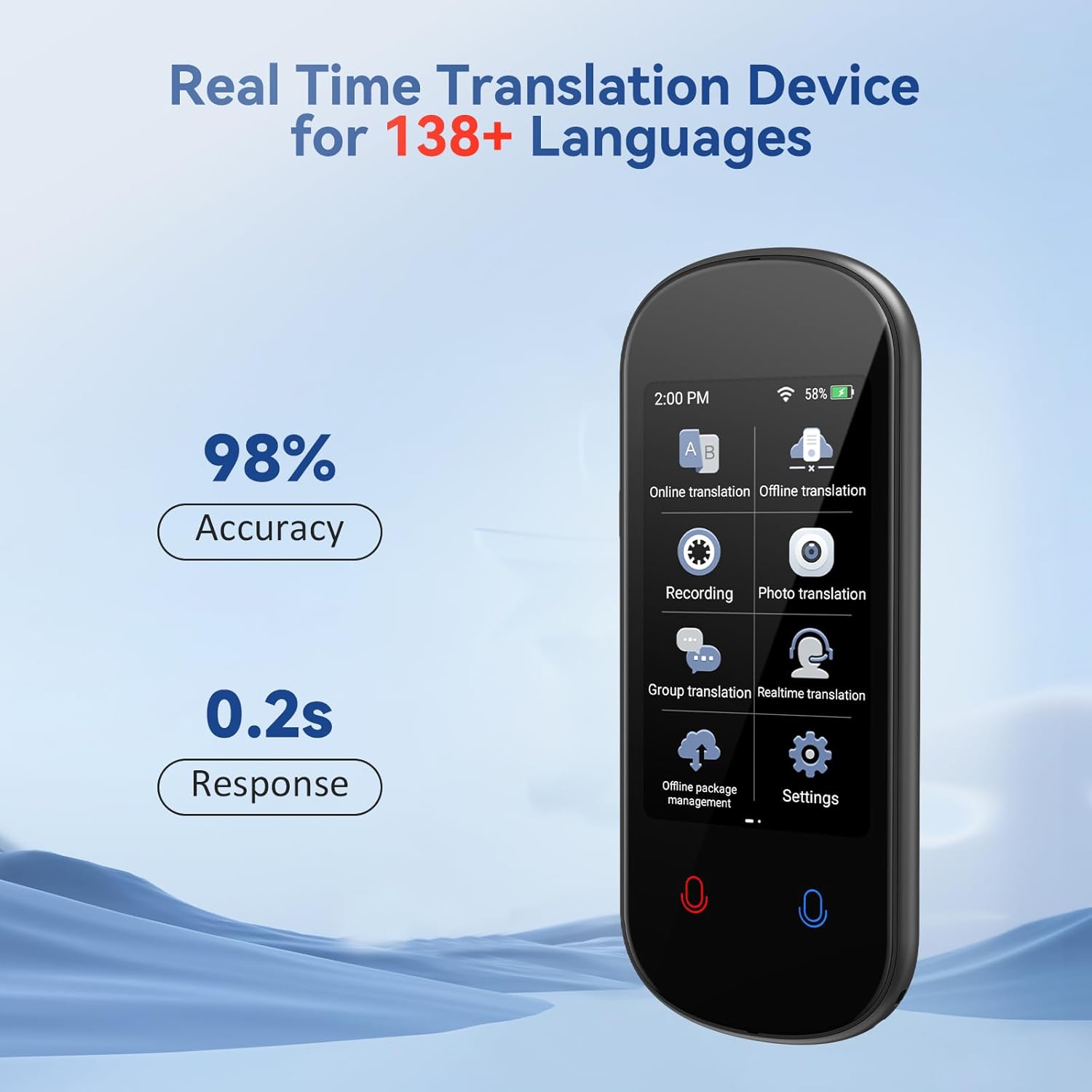 Portable Translator Device - 인스턴트 AI 음성 번역기 Z2 3.1인치